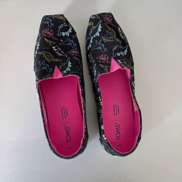 Toms Black Dinosaur Print Flats - Picture 4 of 8